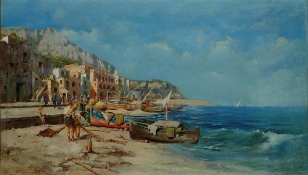 Carmine Ciardiello : Pescatori a Capri  - Olio su tela - Auction Antiquariato - I - Galleria Pananti Casa d'Aste