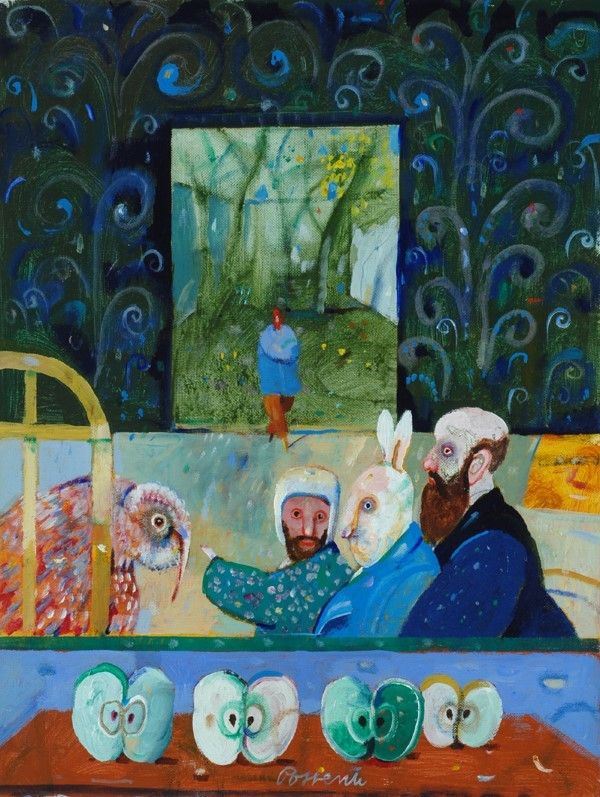 Antonio Possenti : 3 in una stanza  (1990)  - Olio su cartone telato - Auction Antiquariato - I - Galleria Pananti Casa d'Aste