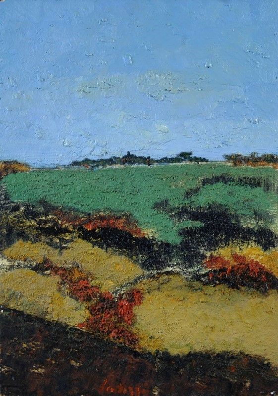 Sergio Scatizzi - Paesaggio, olio su compensato, cm 50x35, 1992