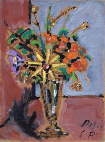 Fiori, olio su cartone