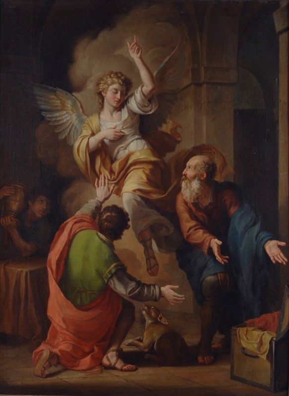Scuola Italia Centrale, XVIII Sec. - Scuola Italia Centrale, Apparizione dell'angelo, olio su tel...