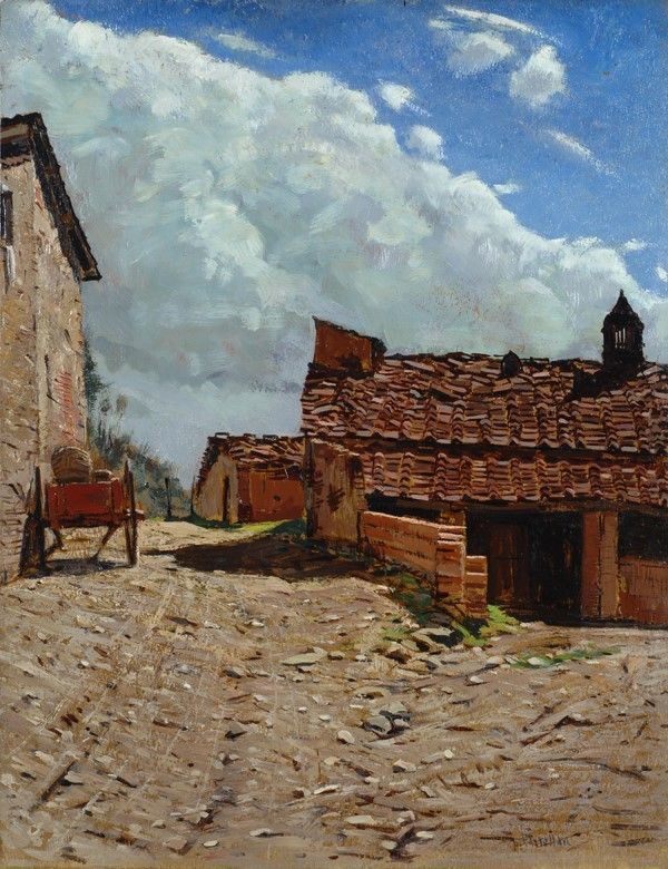Paride Castellan : Cascina  - Olio su tavola - Auction Antiquariato - I - Galleria Pananti Casa d'Aste