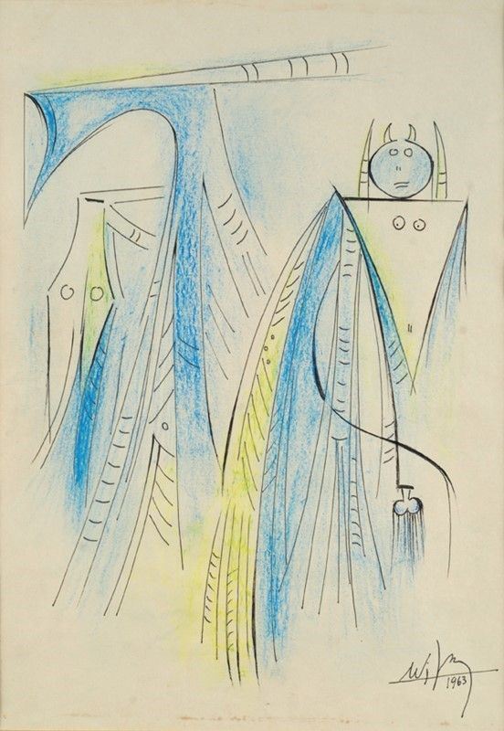 Wifredo Lam : Composizione  (1963)  - Pastelli e china su carta - Asta Antiquariato - I - Galleria Pananti Casa d'Aste