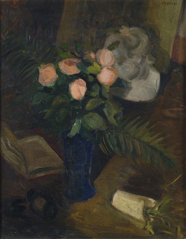 Angelo Savelli - Vaso di fiori, olio su tela