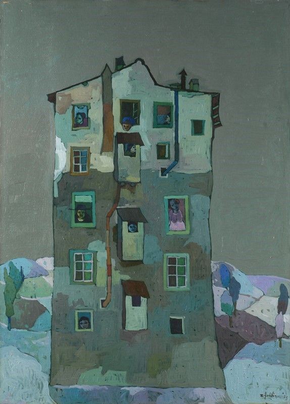 Fontirossi Roberto : Condominio  (1973)  - Olio su tela - Auction ARTE MODERNA E CONTEMPORANEA - Galleria Pananti Casa d'Aste