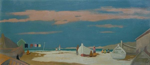 Marcello Boccacci : Marina  - Olio su compensato - Asta AUTORI DEL XX SEC - Galleria Pananti Casa d'Aste