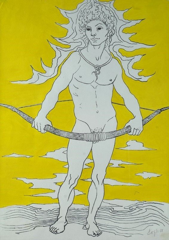 Corrado Cagli : Uomo con arco  (1968)  - inchiostro e acrilico su carta - Auction ARTE MODERNA E CONTEMPORANEA - Galleria Pananti Casa d'Aste