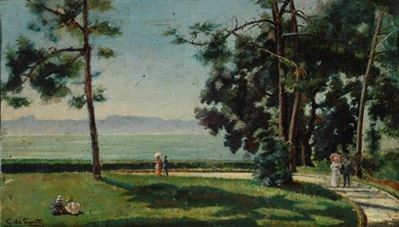 Passeggiata nel parco, olio su tela