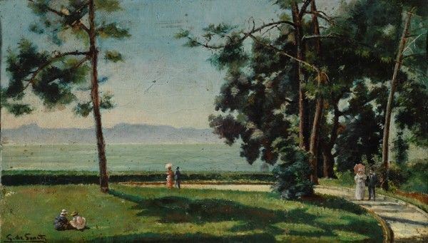 Attr. a Giuseppe De Sanctis - Passeggiata nel parco, olio su tela
