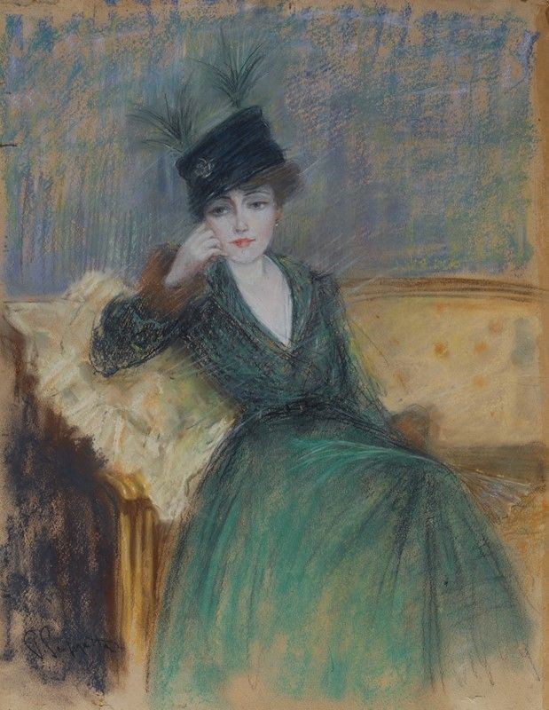 Pietro Scoppetta - Signora seduta, pastelli su carta