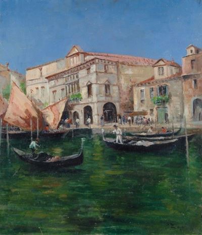 Canale a Venezia, olio su compensato