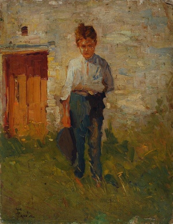 Francesco Gioli - Contadinello, olio su cartone
