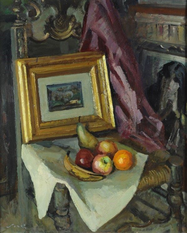 Giulio Salti - Natura morta nello studio, olio su masonite
