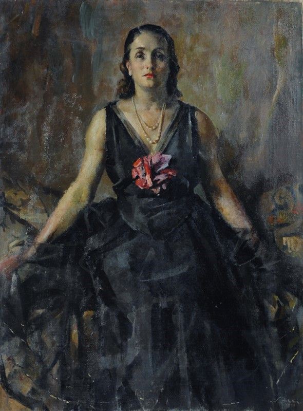 Giulio Salti : Ritratto di signora  (1941)  - Olio su tela - Asta Antiquariato - I - Galleria Pananti Casa d'Aste