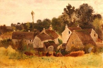 Villaggio francese - olio su tela, 29x43 cm (1877)
