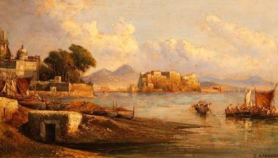 Pescatori a Mergellina, olio su tavola
