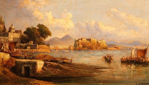 Consalvo Carelli - Pescatori a Mergellina, olio su tavola