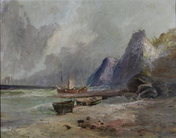 Giovanni Lessi - Paesaggio costiero, olio su tela