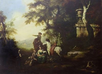 Scena galante, olio su tela, cm. 101x140