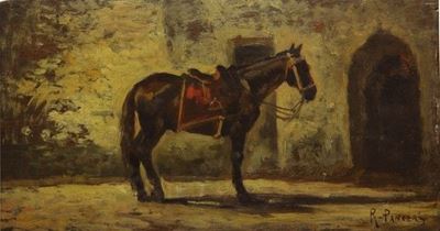Cavallo in sosta, olio su tavola