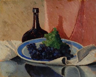 Natura morta con uva, olio su cartone, cm 40x50, datata 1928-1930