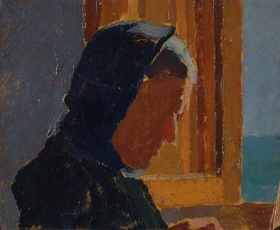 Impressione della mamma di Mario Galli, olio su compensato