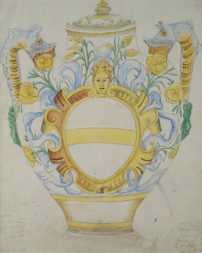 Anonimo, Studio per vaso Cantagalli, acquerello e matita su carta
