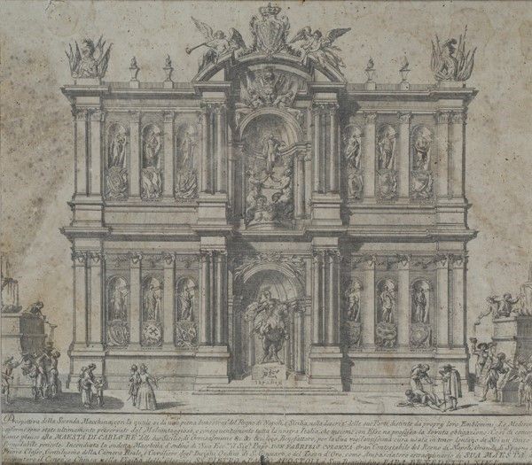 Scuola Toscana, Fine XV Sec. - Scuola Toscana, Coppia di stampe con Macchine da Fuochi d'Artifici...