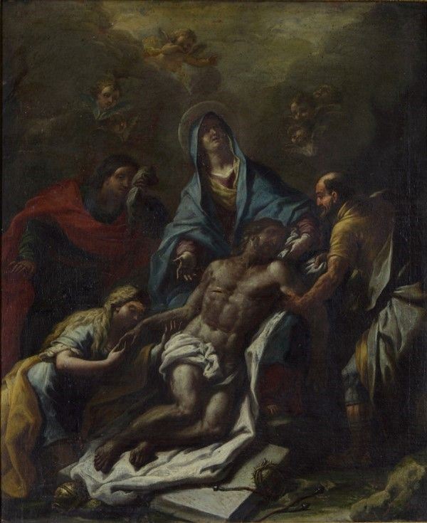 Scuola Napoletana, fine XVII sec. : Deposizione  - Olio su tela - Asta Antiquariato - I - Galleria Pananti Casa d'Aste