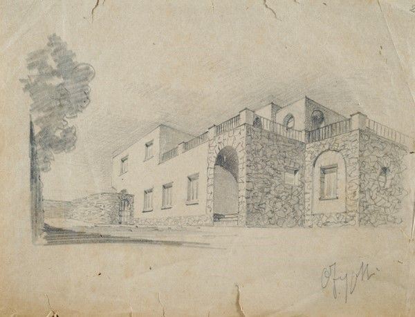 Oriolo Frezzotti - Villa - Matita su carta, cm. 18,5x25