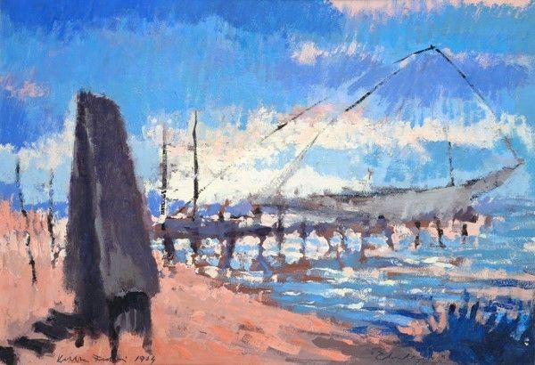 Voltolino Fontani : Calambrone  (1964)  - Olio su compensato - Auction Antiquariato - I - Galleria Pananti Casa d'Aste