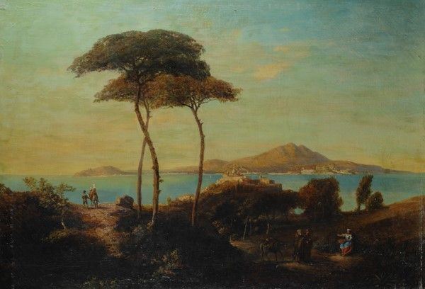 Anonimo Napoletano, XIX Sec. - Anonimo Napoletano, Veduta del golfo di Pozzuoli con Procida e Isc...