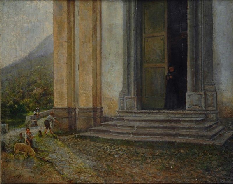 Francesco Paolo Diodati - Sul sagrato della chiesa, olio su tela