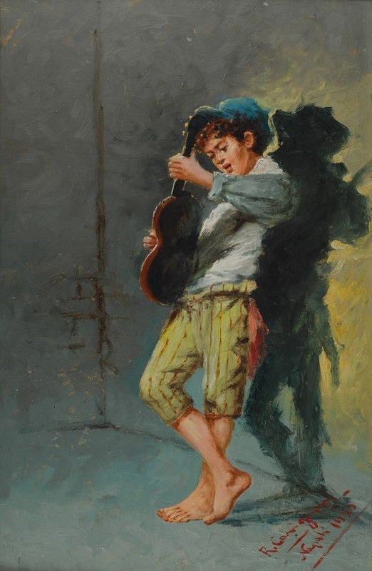 Roberto Carignani - Suonatore di chitarra, olio su compensato