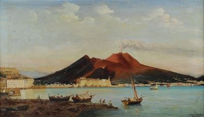 Veduta del Golfo di Napoli, olio su tela