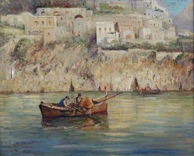 Barca a Positano, olio su tela