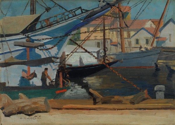 Antonio Maria Aspettati - Darsena, olio su cartone