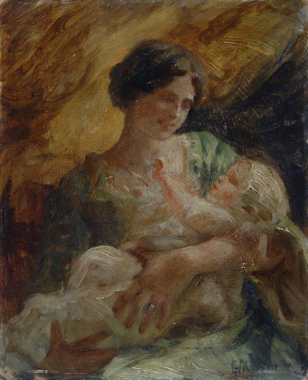 Giuseppe Magni - Maternità, olio su cartone