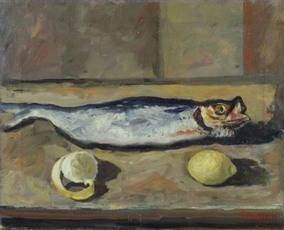 Aringa e limoni, 1949, olio su tela