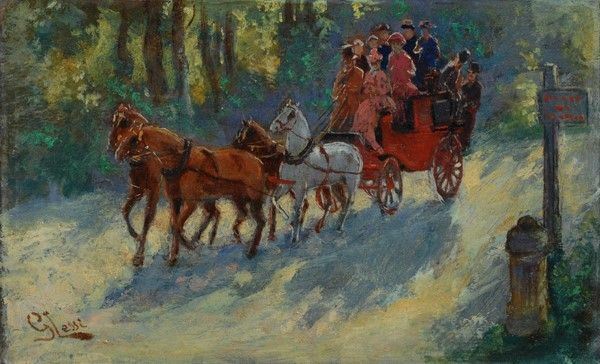 Giovanni Lessi - Carrozza, olio su cartone