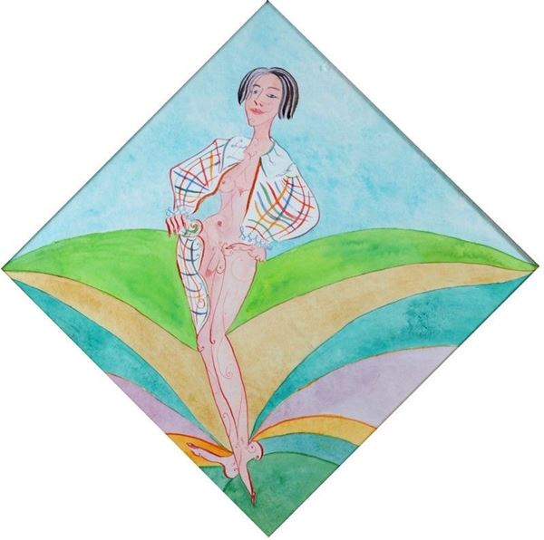 Luigi Ontani : La rinascita d'Arlecchino  (1994)  - China e acquerello su carta - Auction Antiquariato - I - Galleria Pananti Casa d'Aste