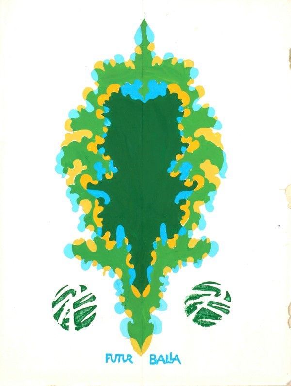 Giacomo Balla - Motivo compenetrato per ricamo, tempera su cartoncino bianco patinato