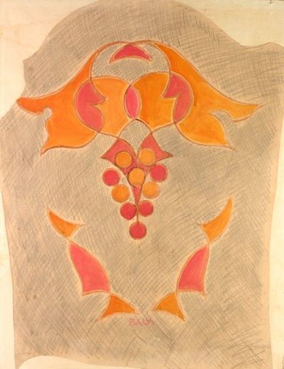 Motivo per schienale di sedia per la Principessa di Bassiano, acquarelli, tempera e matita su car...