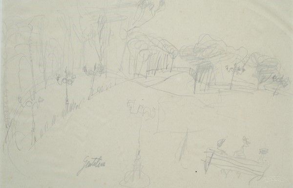Franco Gentilini : Al Pincio  ((1945))  - Matita su carta - Auction Antiquariato - I - Galleria Pananti Casa d'Aste