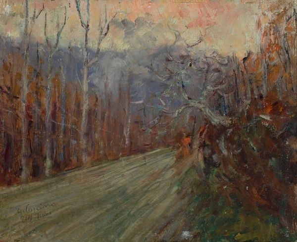 Giuseppe Casciaro - Strada di Ischia, olio su compensato