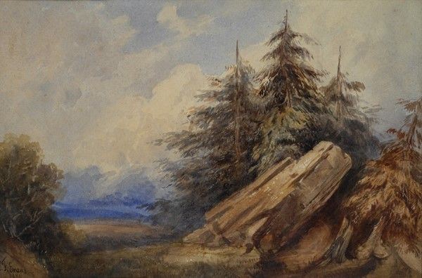 I. F. Evans : Paesaggio  (1870)  - Acquerello su carta riportata su cartone - Asta Antiquariato - I - Galleria Pananti Casa d'Aste