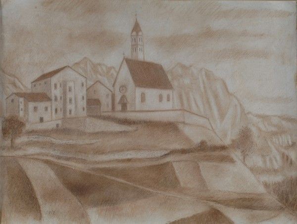 Ubaldo Oppi : Paesaggio  - Pastello su carta riportata su cartone - Auction Antiquariato - I - Galleria Pananti Casa d'Aste