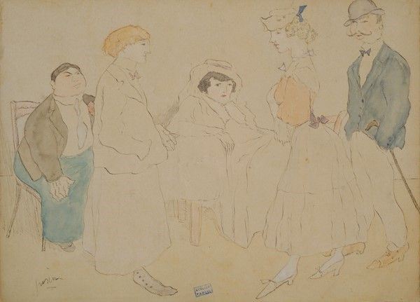 Jules Pascin - Conversation - Acquerello su cartoncino