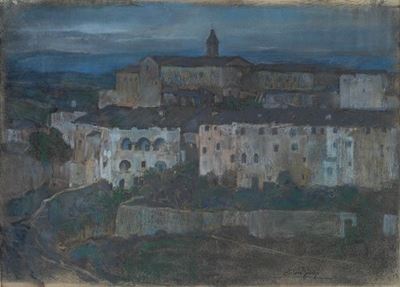 Paese toscano - Pastello su cartoncino