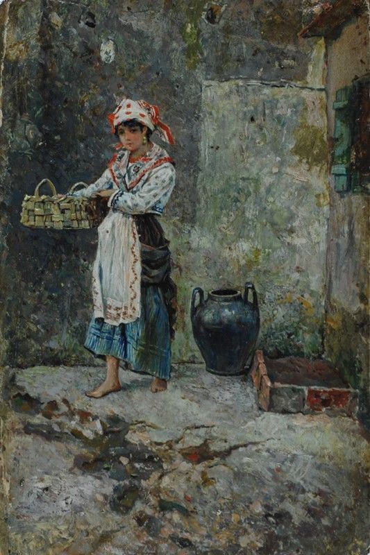 Scuola Napoletana, Prima Metà XIX Sec. - Scuola Napoletana, Costumi di Capri, olio su tavola